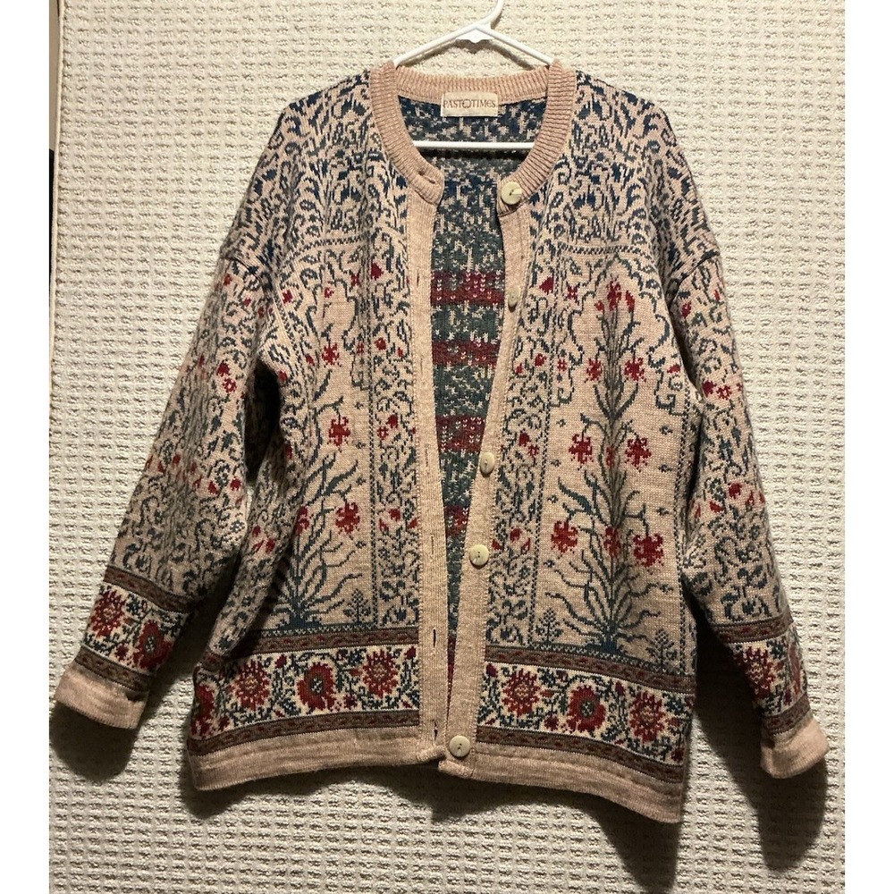 Past Times Wool Cardigan Sweater XL Great Britain 90's Y2K READ Cottage Core